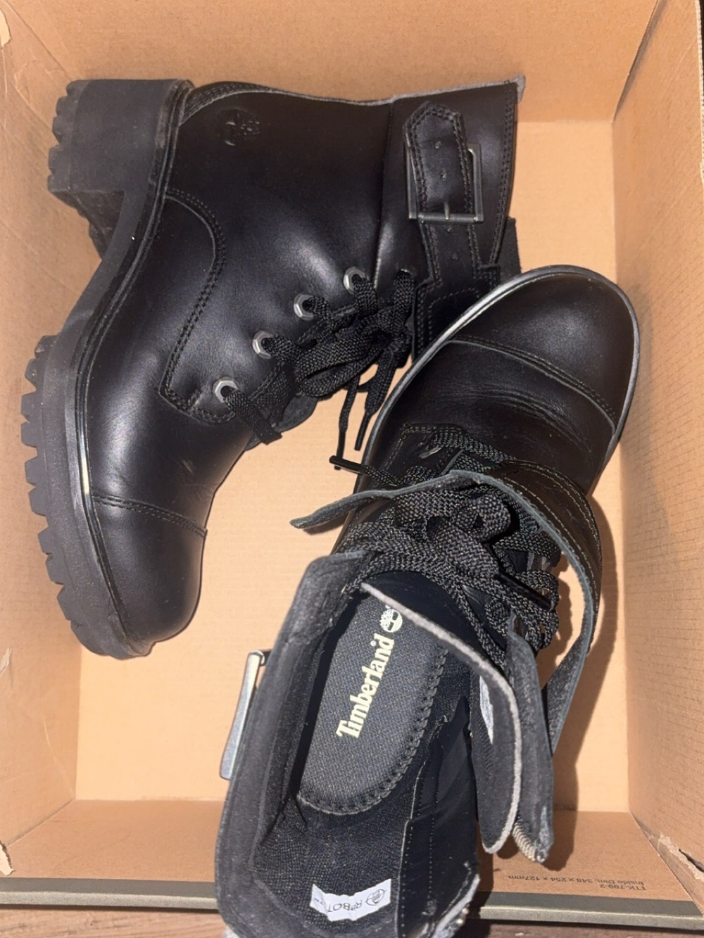 Timberland Black Men’s Leather Lace-Up Buckle Combat Boots